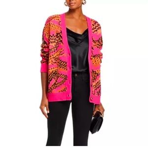 FARM Rio Crocodiles Vibrant Pink and Orange Cardigan with tortoise shell buttons